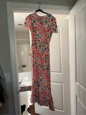 RHODE Pink Maxi Dress with Red & Turquoise Floral Print